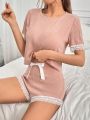 Short Sleeve Lace Patchwork Pajamas Set