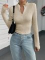 SHEIN Essnce Solid Color Elegant Long Sleeve T-shirt