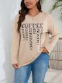 Plus Size Slogan Printed Long Sleeve T-Shirt