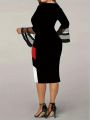 Plus Size Women's Colorblock Bell Sleeve Dress