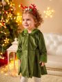 Baby Girl Fold Pleated Fuzzy Trim Hooded Coat