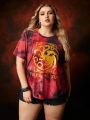 HOUSE OF THE DRAGON X SHEIN Plus Size Letter Pattern Tie Dye Short Sleeve T-Shirt