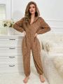 Half Zip Hooded Flannelette Lounge Jumpsuit