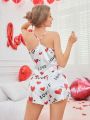 Women's Heart & Letter Print Cami Top And Shorts Pajama Set