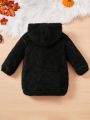 SHEIN Baby Girls' Letter Patchwork Casual Comfortable Fleece Hooded Long Sleeve Sweatshirt Dress