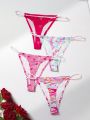 Valentine's Day Heart Print Thong Underwear 4pcs/Pack