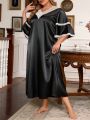 Plus Size Palace Style Simulated Silk & Lace Patchwork Nightgown