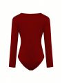Women's Plus Size Red Jumpsuit With Keyhole Neckline