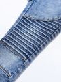 Boys' Cool Shirred Patchwork Elastic Slim Fit Jeans For Streetwear Style