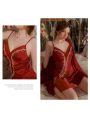 1pc Sexy And Minimalistic European And American Style Satin And Mesh Patchwork Sleep Dress For Women