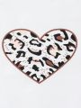 SHEIN Kids Y2Kool Girls' Leopard Print & Heart Pattern Color Block Raglan Sleeve T-Shirt