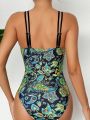 Women's One-Piece Swimsuit With Paisley Print And Spaghetti Straps