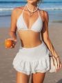 SHEIN Swim Mod 2pcs Solid Color Mesh Embroidered Bikini Swimsuit Set