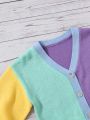 SHEIN Tween Girl Colorblock Drop Shoulder Button Front Cardigan