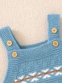 Baby Girls' Sweater Jumpsuit With Straps, Different Cute Patterns, Matching Hat