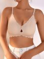 SHEIN Maternity Solid Color Button Closure Hollow Out Shell Edge Seamless Bra