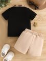 Baby Boy Weave Ribbon Design Patchwork Top & Solid Color Shorts Set