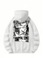 Men'S Plus Size Cartoon & Letter Print Hooded Drop-Shoulder Sleeve Casual Sweatshirt