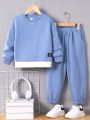 SHEIN Kids EVRYDAY Boys' Loose Casual Round Neck Pullover Fake Two-piece Sweatshirt And Trousers Two-piece Set