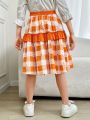 NAYNAY BY NAY Tween Girl Plaid Print Ruffle Trim Flounce Sleeve Ruffle Hem Skirt