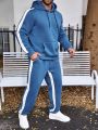 Extended Sizes Men's Plus Size Side Stripe Drawstring Hoodie And Sweatpants Two-piece Set