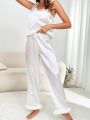 Fuzzy Trim Satin PJ Set