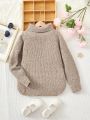 SHEIN Kids Nujoom Girls' Elegant Loose Fit Turtleneck Pullover Sweater With Long Sleeves