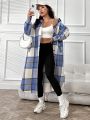 Plaid Print Drop Shoulder Flap Pocket Drop Shoulder Longline Oversized Shirt