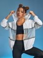 SHEIN Contrast Mesh Drawstring Hooded Sports Jacket