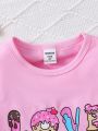 Young Girls' Cute Candy Pattern Tight Fitting Short Sleeve T-Shirt And Shorts Homewear