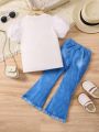 SHEIN Kids QTFun Young Girls' Mermaid Imitation Denim Suit