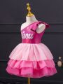 SHEIN Kids Cooltwn Young Girl's Daily Sweet & Cool Rhinestone Decor One Shoulder Mesh Splice Dress