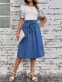 SHEIN LUNE Fake Button Flared Skirt