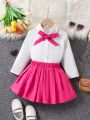 SHEIN Kids Nujoom Little Girls' Sweet College Style Casual And Trendy 2pcs/set Outfit