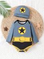 Baby Boy Printed Long Sleeve Bodysuit And Hat