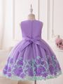 Little Girls' Mesh Patchwork Party Dress With Bow Decoration And Applique