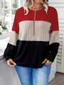 SHEIN Essnce Women's Plus Size Color Block Half Zipper Front Sweatshirt