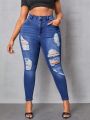 SHEIN ICON Plus Size Women'S Slim Fit Distressed Jeans