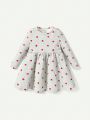 Cozy Cub Baby Girls' 2pcs Heart-Shaped Colorful Cartoon Unicorn Pattern Long-Sleeve Dress With Round Neck And Elastic Waist