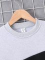 SHEIN Kids SPRTY Boys' Casual Colorblocked Round Neck Sweatshirt