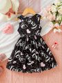 Young Girls' Heart & Letter Print Sleeveless Dress With Bow Decoration