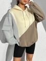 Hooded Sweatshirt With Color-blocking Side Panels, Flap Pocket And Drawstring