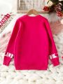 Girls' Long Sleeve Sweater With Large Reindeer Pattern