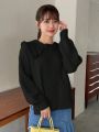 FRIFUL Statement Collar Frill Trim Drop Shoulder Sweater