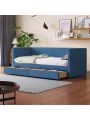 Twin Size Corduroy Daybed with Two Drawers and Wood Slat