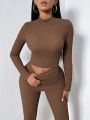 SHEIN SXY Ladies' Solid Color Stand Collar Two-piece Set