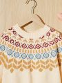 SHEIN Kids EVRYDAY Tween Girl Geo Pattern Raglan Sleeve Sweater