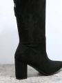 Solid Pointed Toe Chunky Heel Over-the-Knee Boots