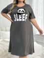 Plus Size Women'S Letter & Panda Print Nightgown