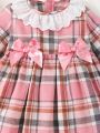 Baby Girl Plaid Print Ruffle Trim Bow Front Dress